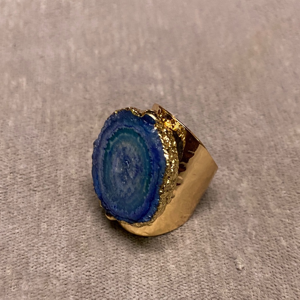 Gold Plated Ring with Blue Agate Stone